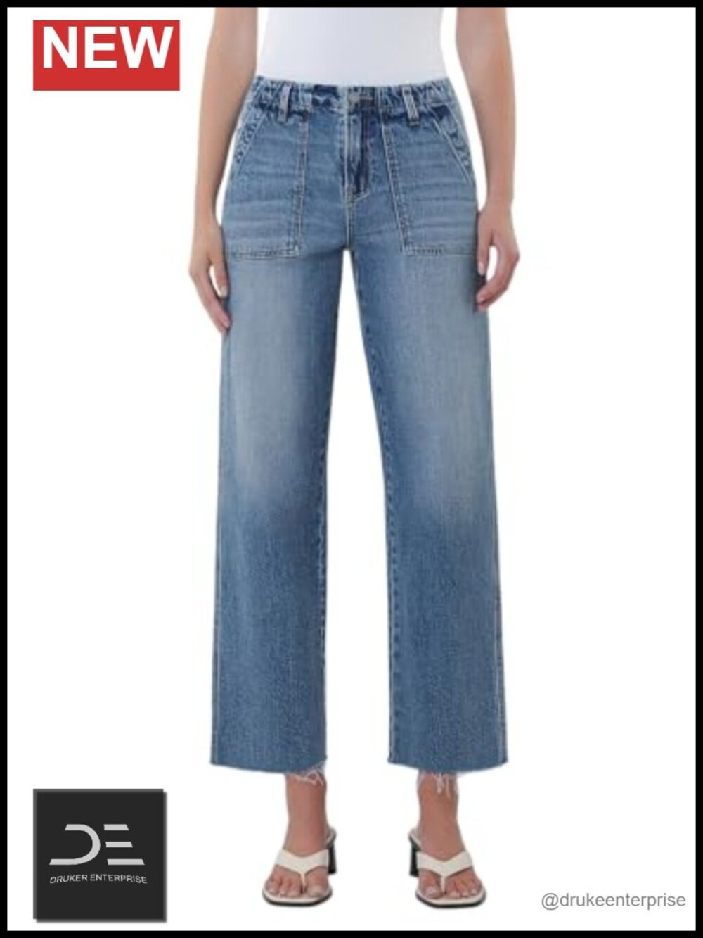 High Rise Slim Wide Leg Jeans Cropped Raw Hem